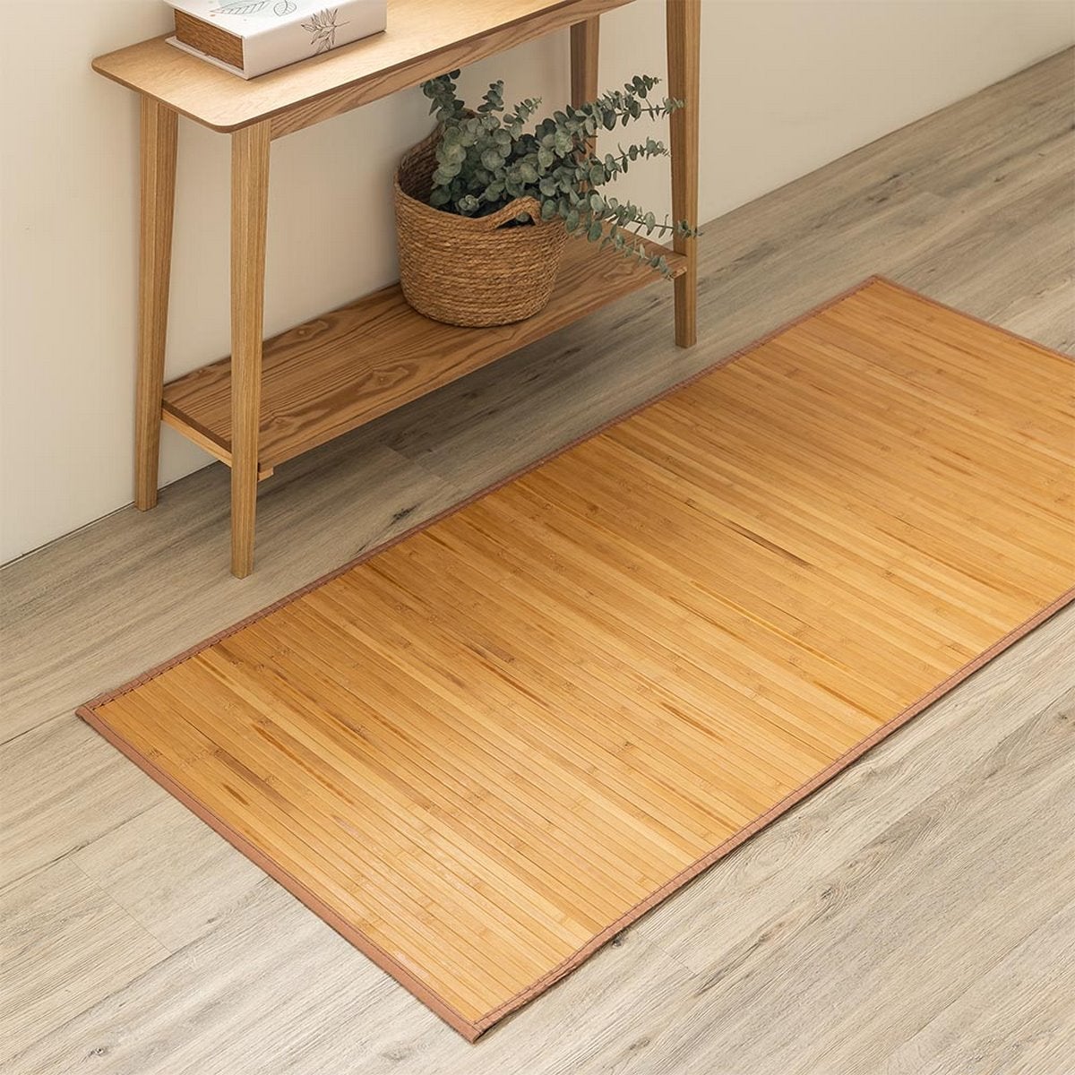 Alfombra pasillera de bambú marrón claro de 75x175 cm