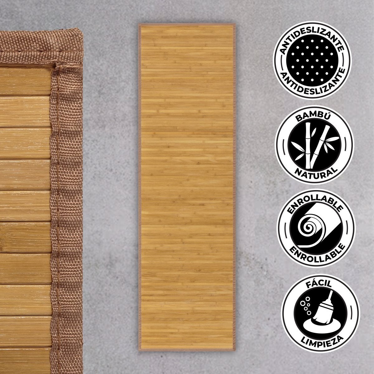 Alfombra pasillera de bambú marrón de 200x60 cm