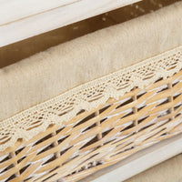 Mesa auxiliar de madera blanca con cajón y cestas