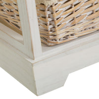 Mesa auxiliar de madera blanca con cajón y cestas