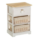 Mesa auxiliar de madera blanca con cajón y cestas
